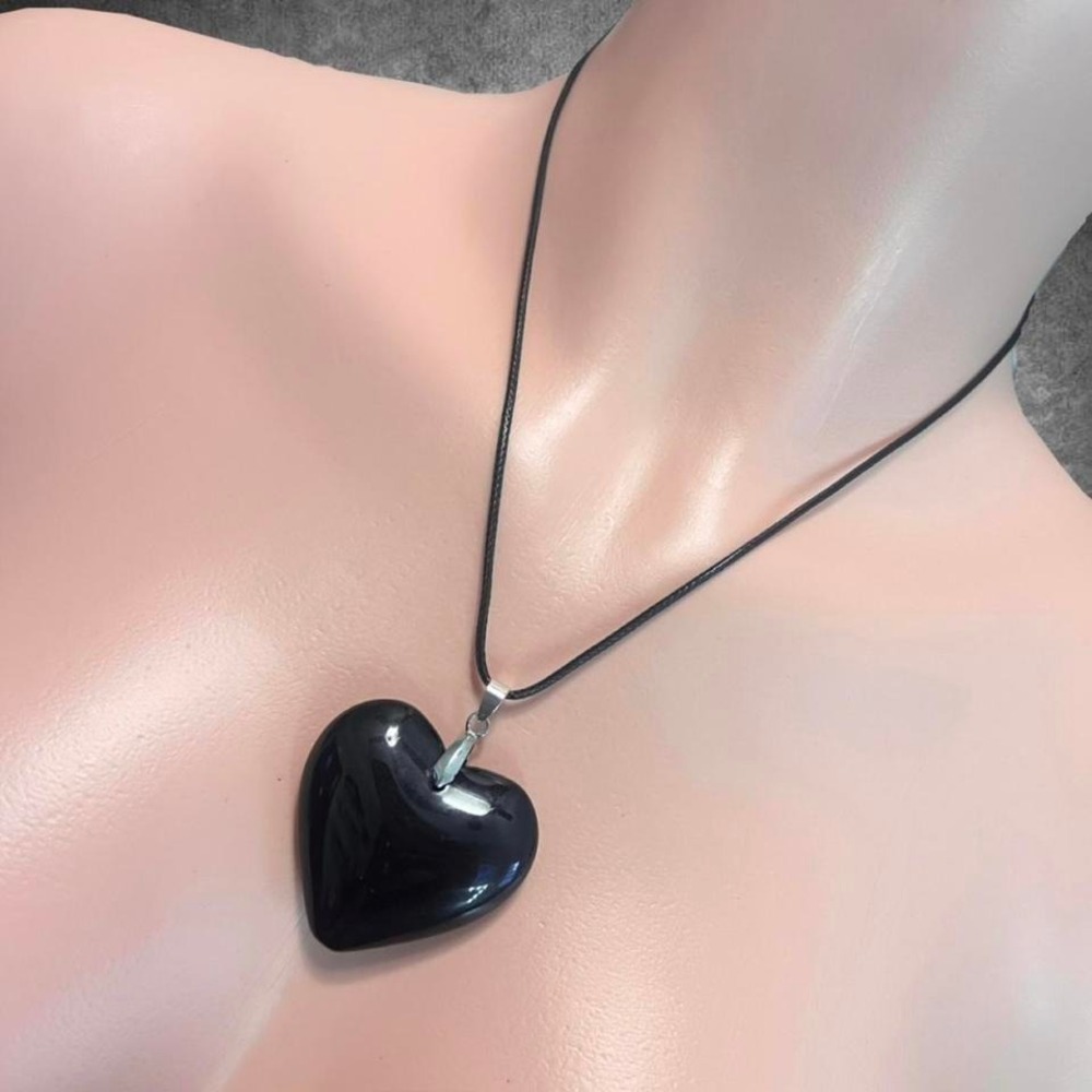 Large Black Heart Crystal Oversized Pendant Statement Necklace